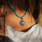 Heart Throb Pendant with Turquoise Bead Chain - Golden Road Crafted