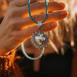 Heart Throb Pendant with Turquoise Bead Chain - Golden Road Crafted
