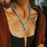 Heart Throb Pendant with Turquoise Bead Chain - Golden Road Crafted