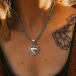 Heart Throb Pendant with Turquoise Bead Chain - Golden Road Crafted