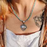 Heart Throb Pendant with Turquoise Bead Chain - Golden Road Crafted