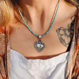Heart Throb Pendant with Turquoise Bead Chain - Golden Road Crafted