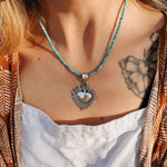 Heart Throb Pendant with Turquoise Bead Chain - Golden Road Crafted