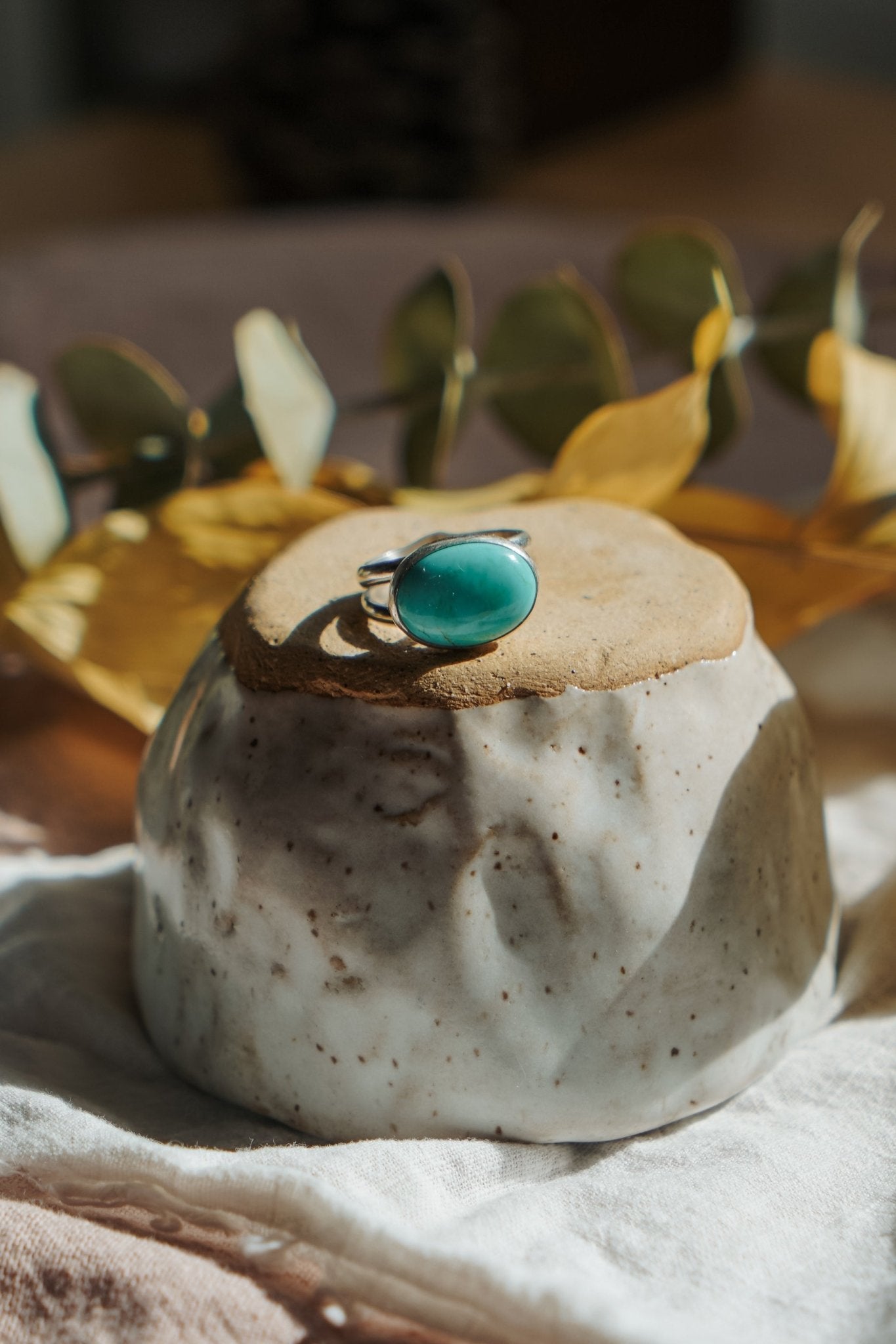 Horizontal Ring in Campitos Turquoise (Size 9) - Golden Road Crafted