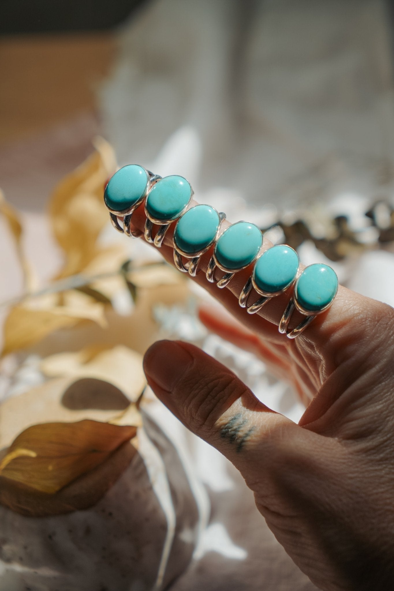 Horizontal Ring in Campitos Turquoise (Size 9) - Golden Road Crafted