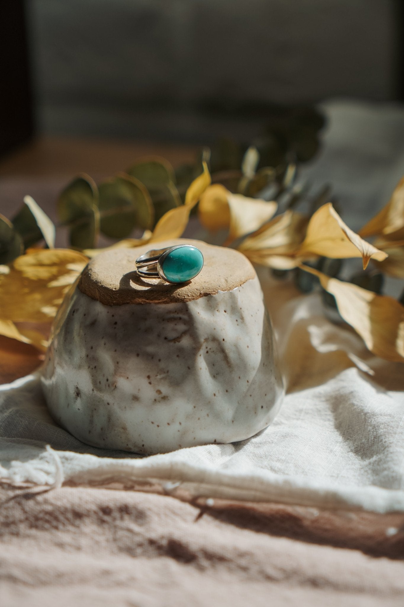 Horizontal Ring in Campitos Turquoise (Size 9) - Golden Road Crafted