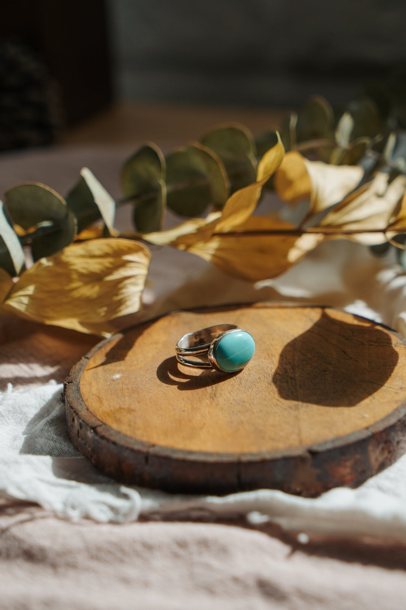 Horizontal Ring in Campitos Turquoise (Size 9) - Golden Road Crafted