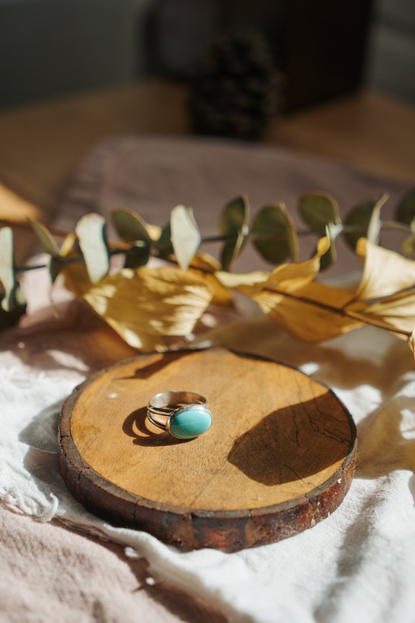 Horizontal Ring in Campitos Turquoise (Size 9) - Golden Road Crafted