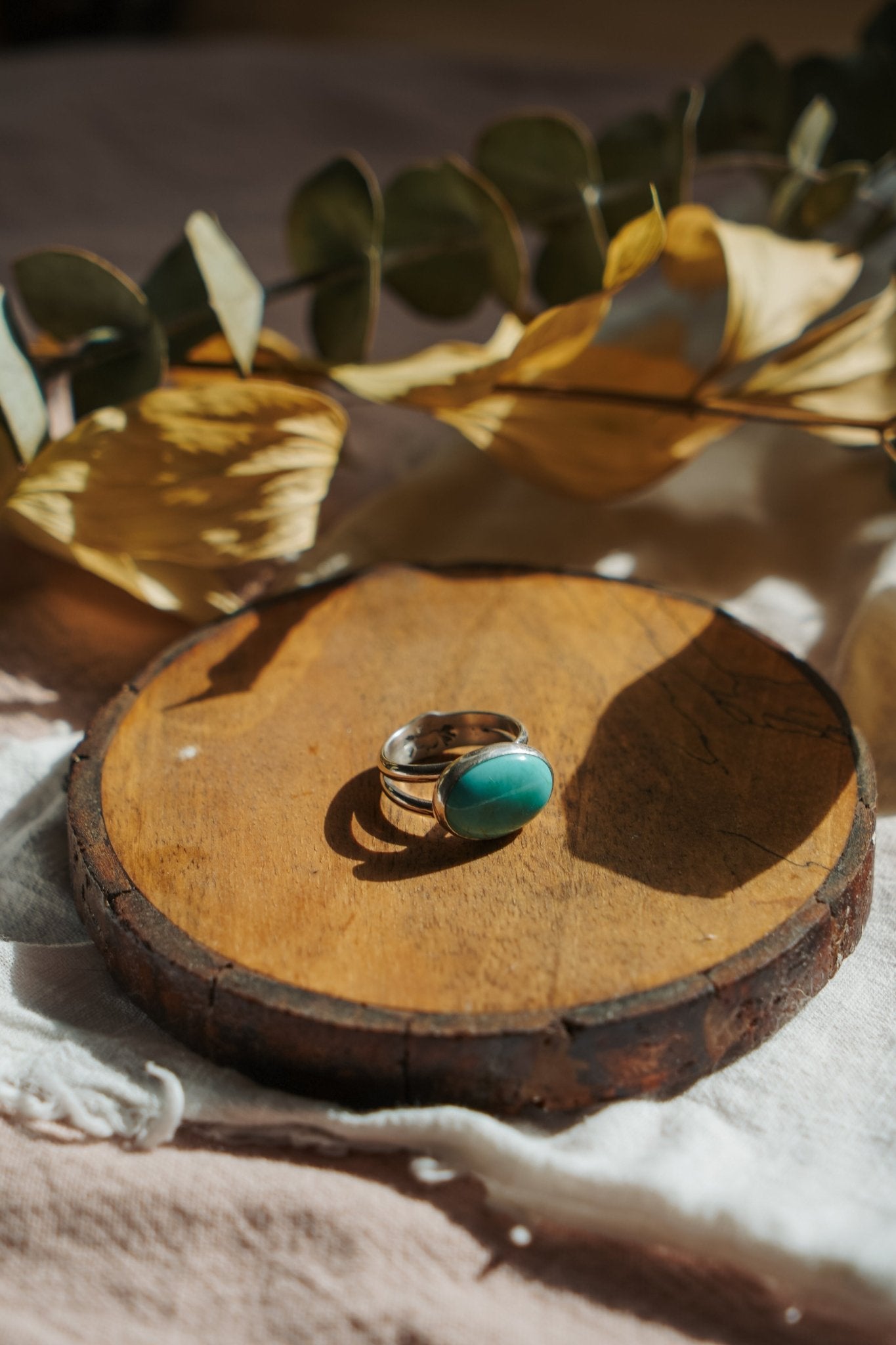 Horizontal Ring in Campitos Turquoise (Size 9) - Golden Road Crafted