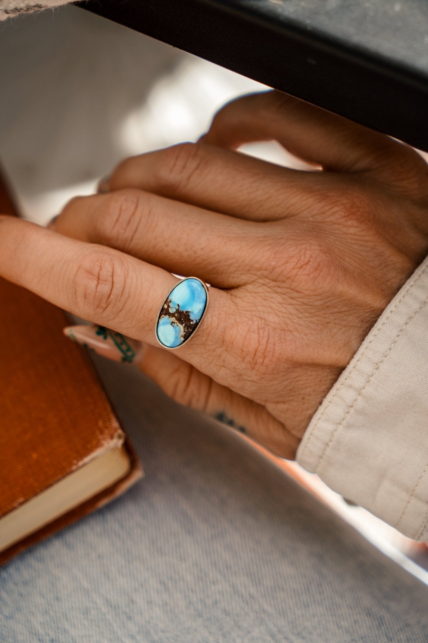 Horizontal Ring in Golden Hills Turquoise (Choose your size) - Golden Road Crafted
