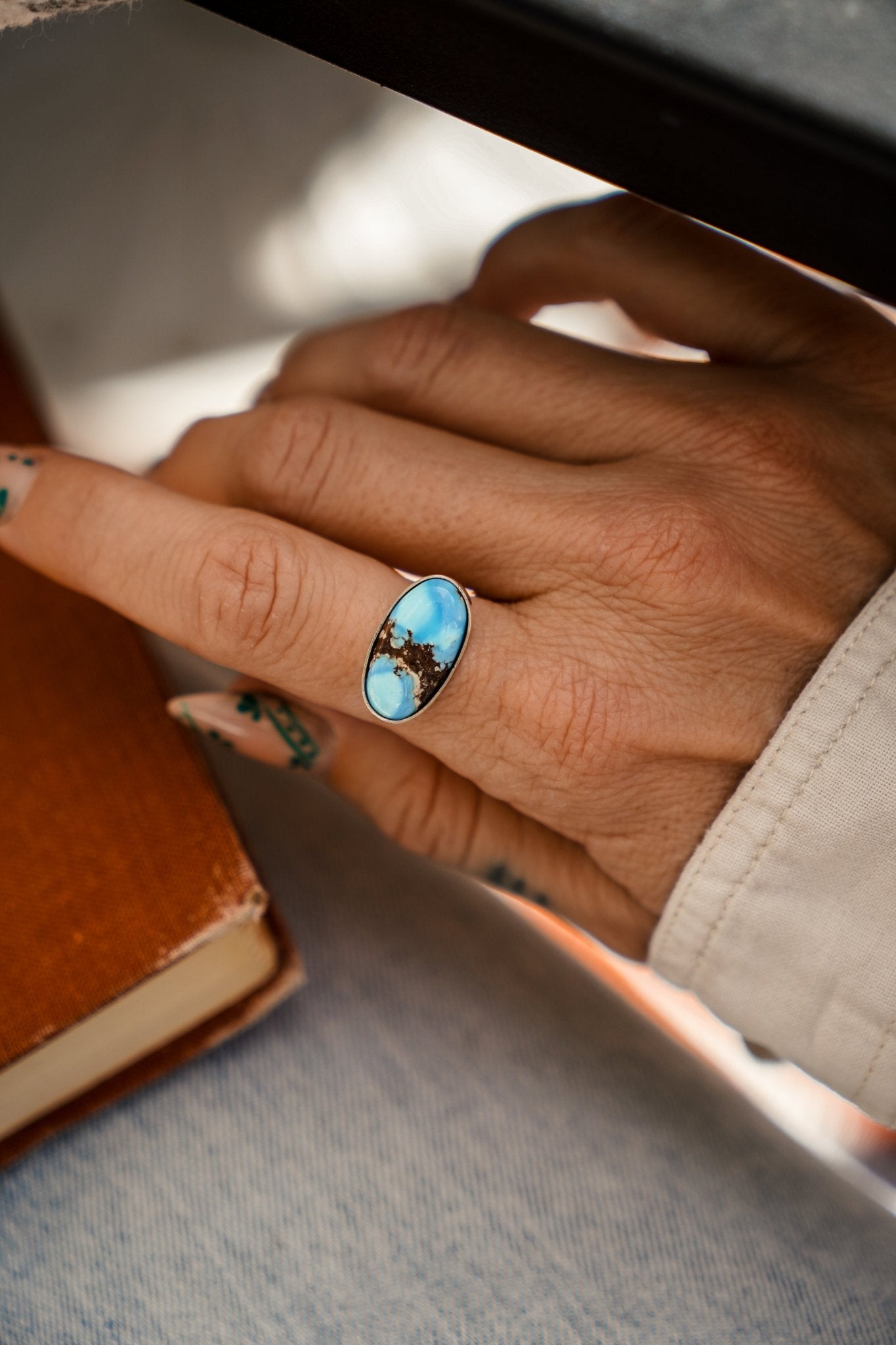 Horizontal Ring in Golden Hills Turquoise (Choose your size) - Golden Road Crafted