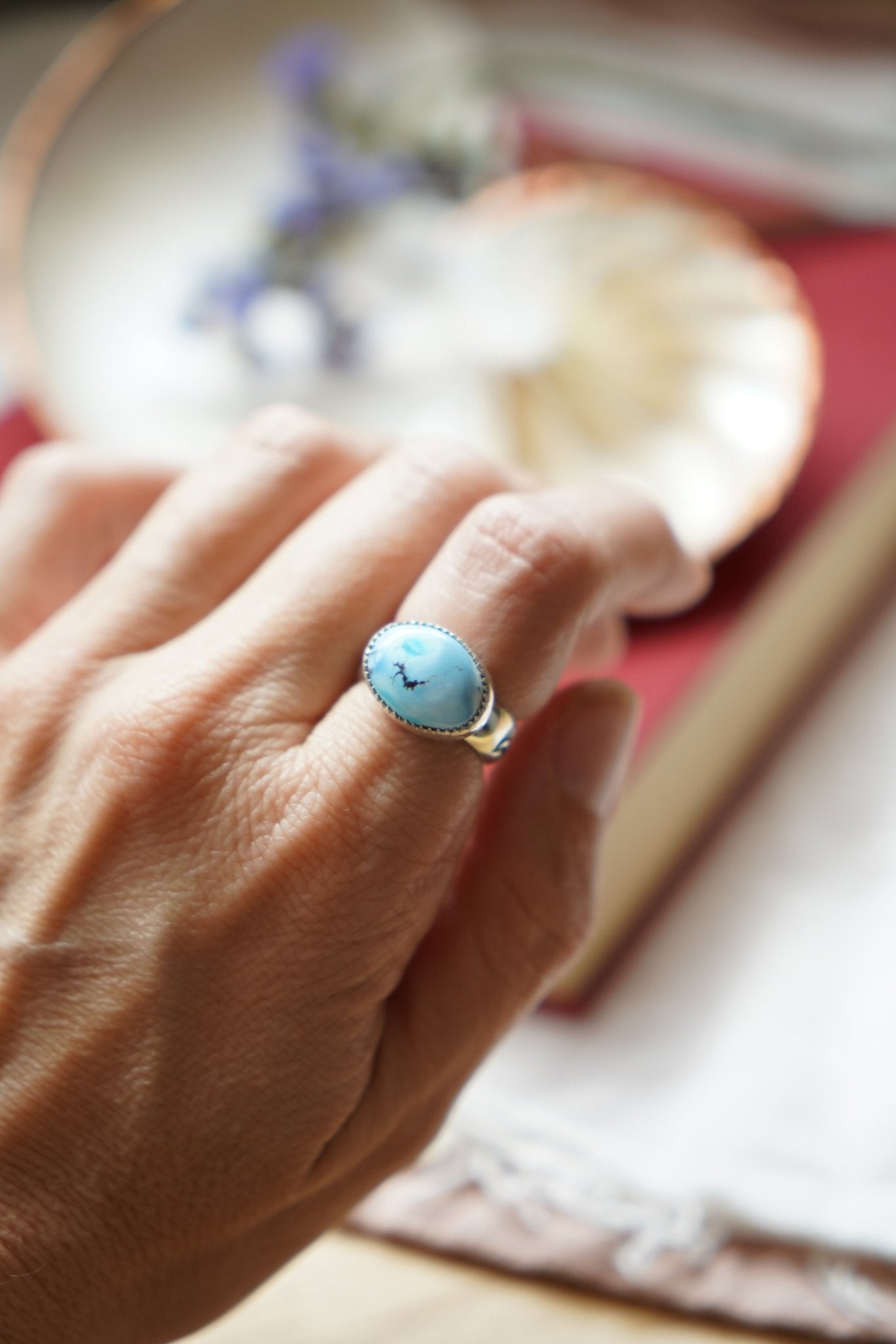 Horizontal Ring in Golden Hills Turquoise (Size 6) - Golden Road Crafted