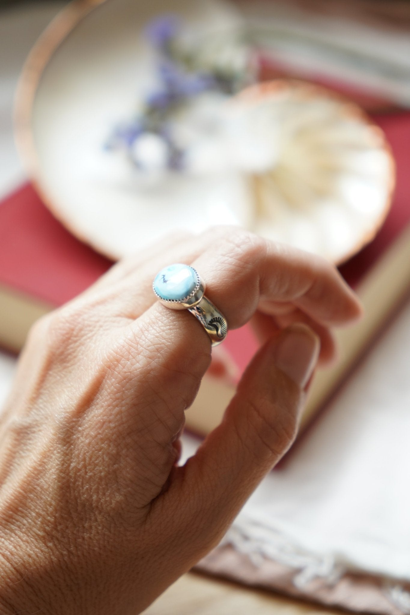 Horizontal Ring in Golden Hills Turquoise (Size 6) - Golden Road Crafted