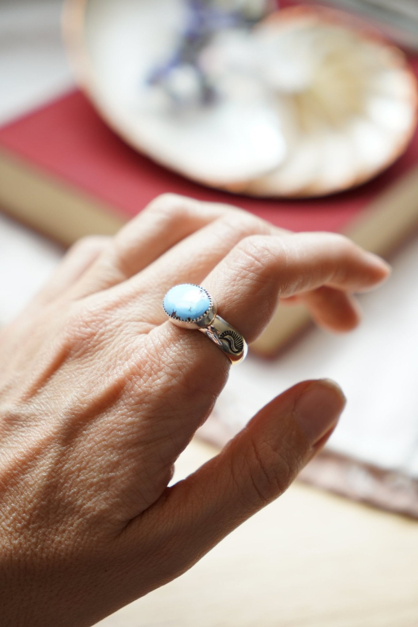Horizontal Ring in Golden Hills Turquoise (Size 8) - Golden Road Crafted