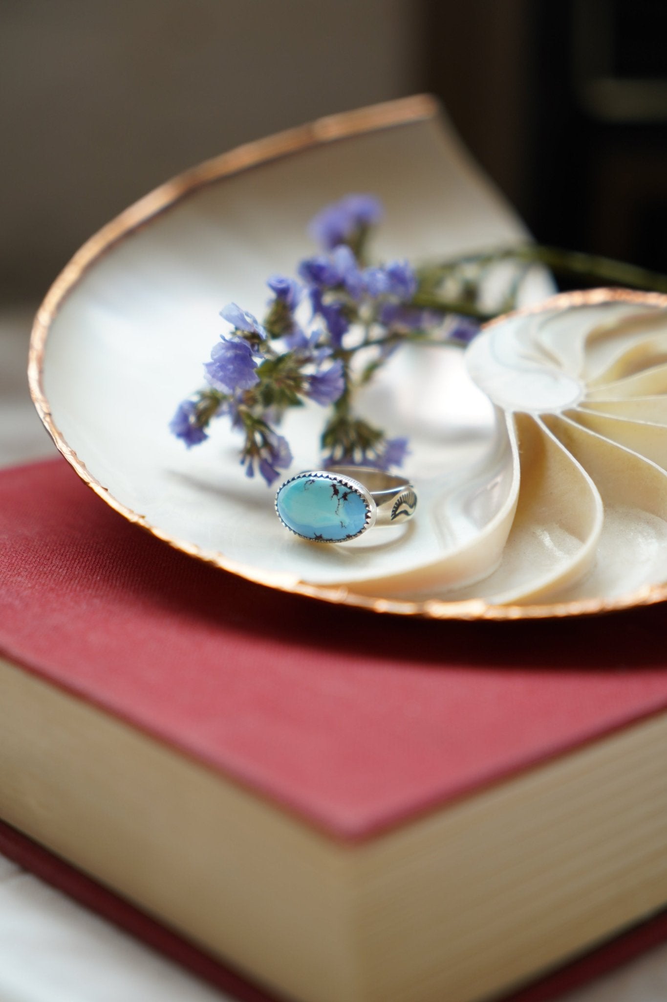 Horizontal Ring in Golden Hills Turquoise (Size 8) - Golden Road Crafted