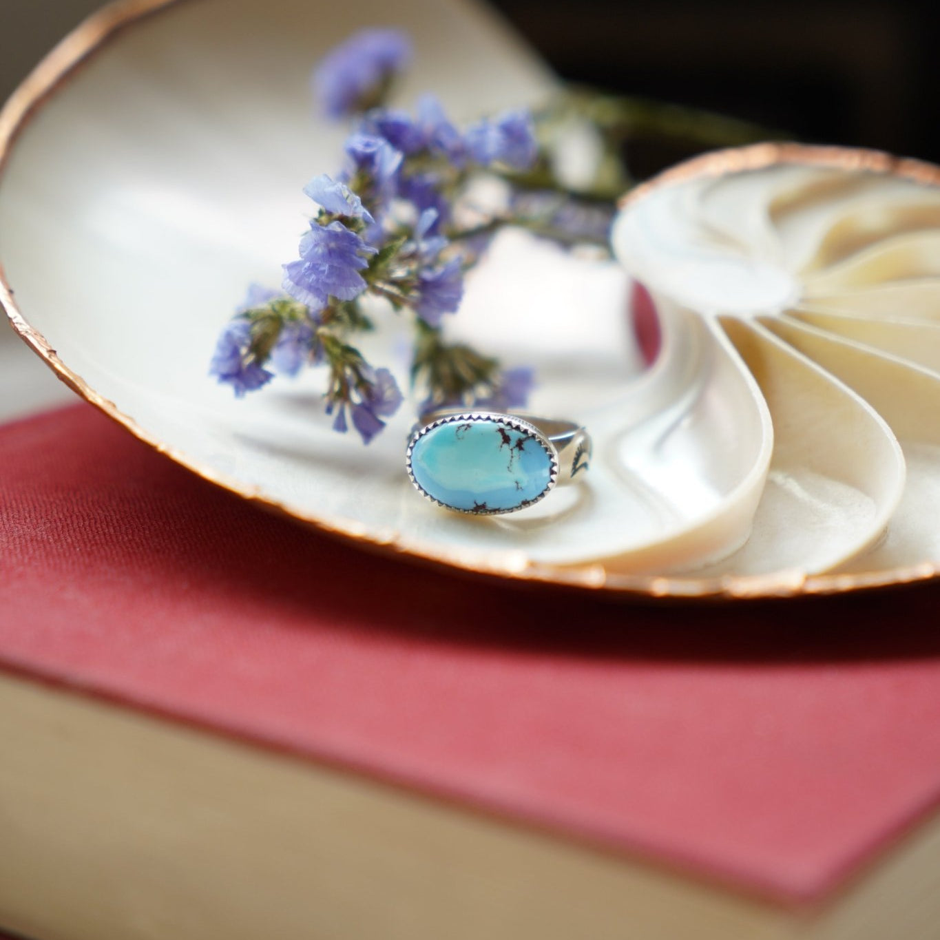 Horizontal Ring in Golden Hills Turquoise (Size 8) - Golden Road Crafted