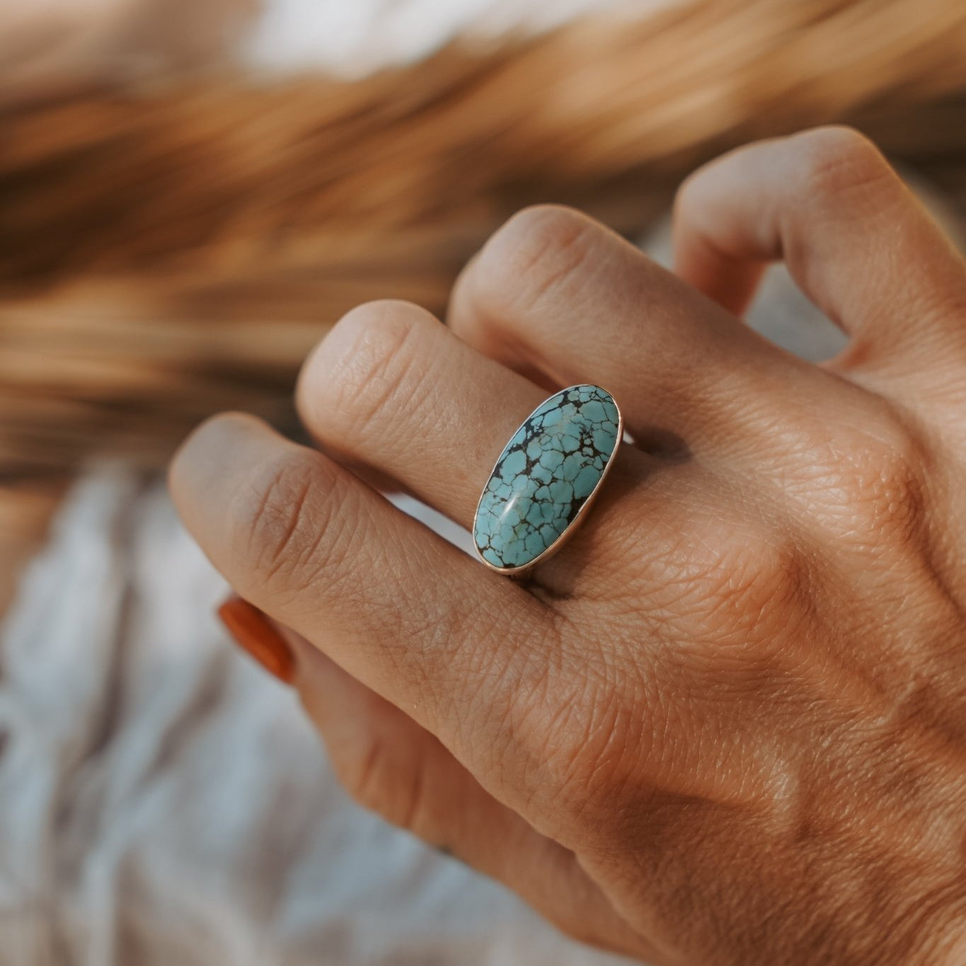 Horizontal Ring in Hubei Turquoise (Size 10.5) - Golden Road Crafted
