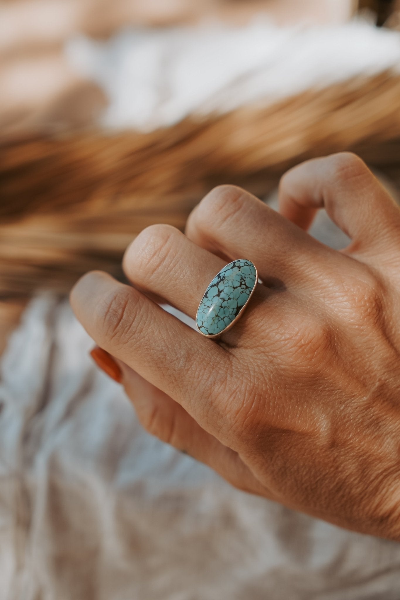 Horizontal Ring in Hubei Turquoise (Size 10.5) - Golden Road Crafted