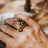 Horizontal Ring in Hubei Turquoise (Size 6.5) - Golden Road Crafted