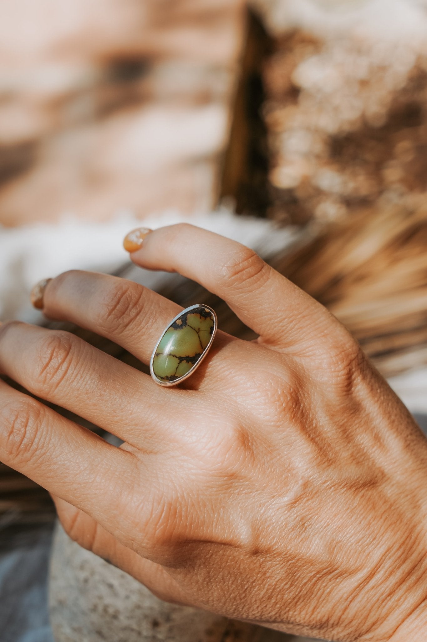 Horizontal Ring in Hubei Turquoise (Size 6.5) - Golden Road Crafted