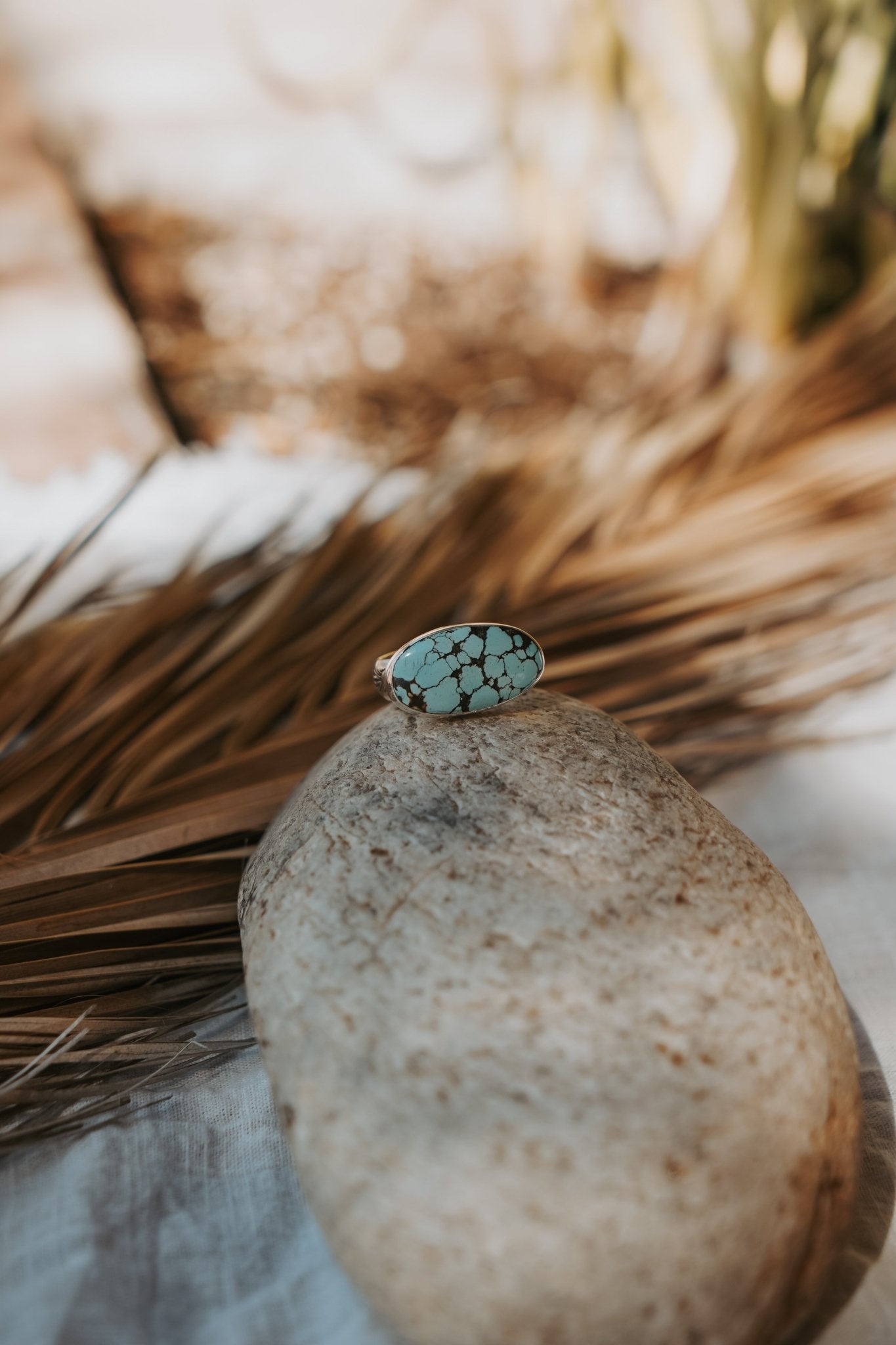 Horizontal Ring in Hubei Turquoise (Size 8) - Golden Road Crafted