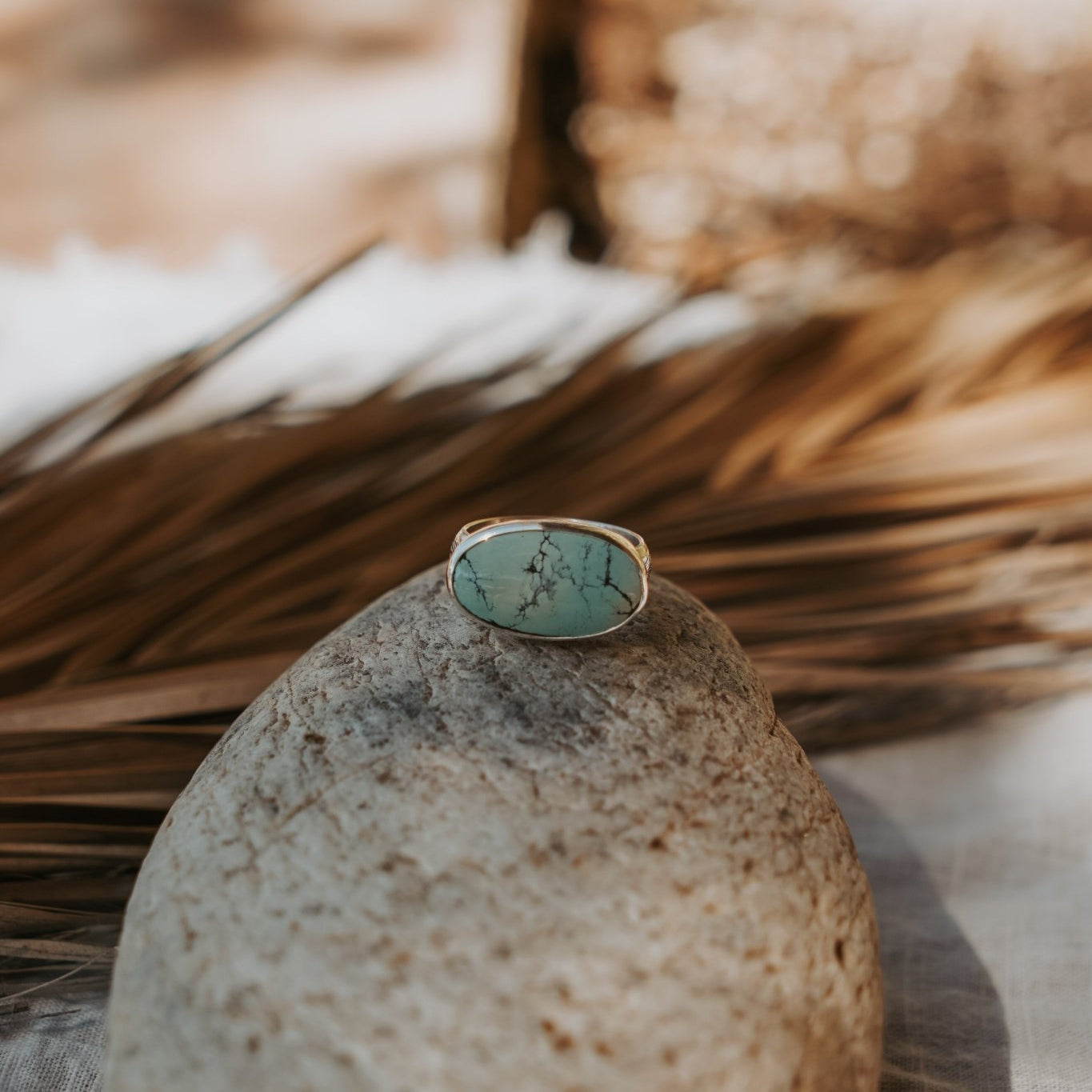 Horizontal Ring in Hubei Turquoise (Size 8) - Golden Road Crafted