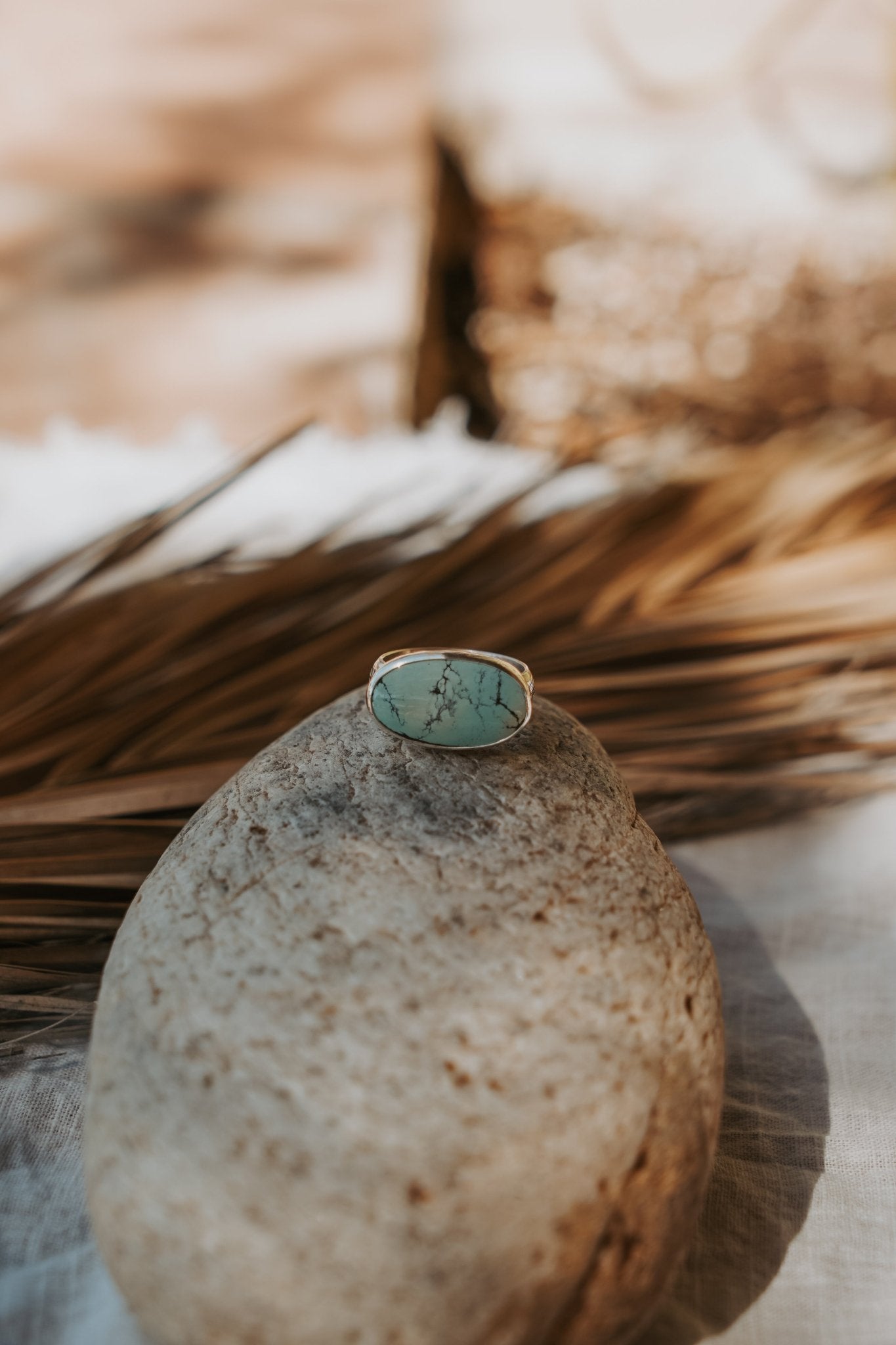 Horizontal Ring in Hubei Turquoise (Size 8) - Golden Road Crafted