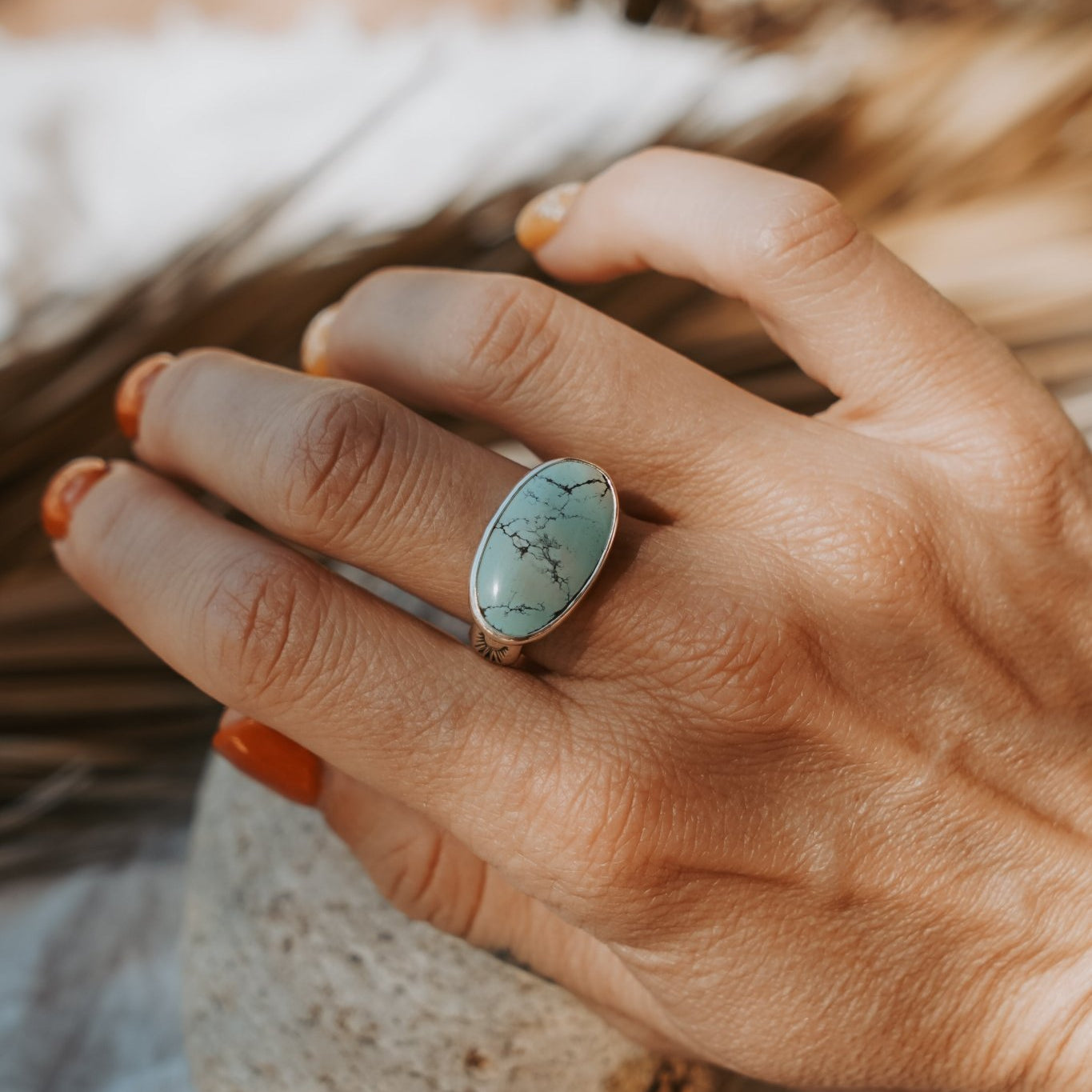 Horizontal Ring in Hubei Turquoise (Size 8) - Golden Road Crafted