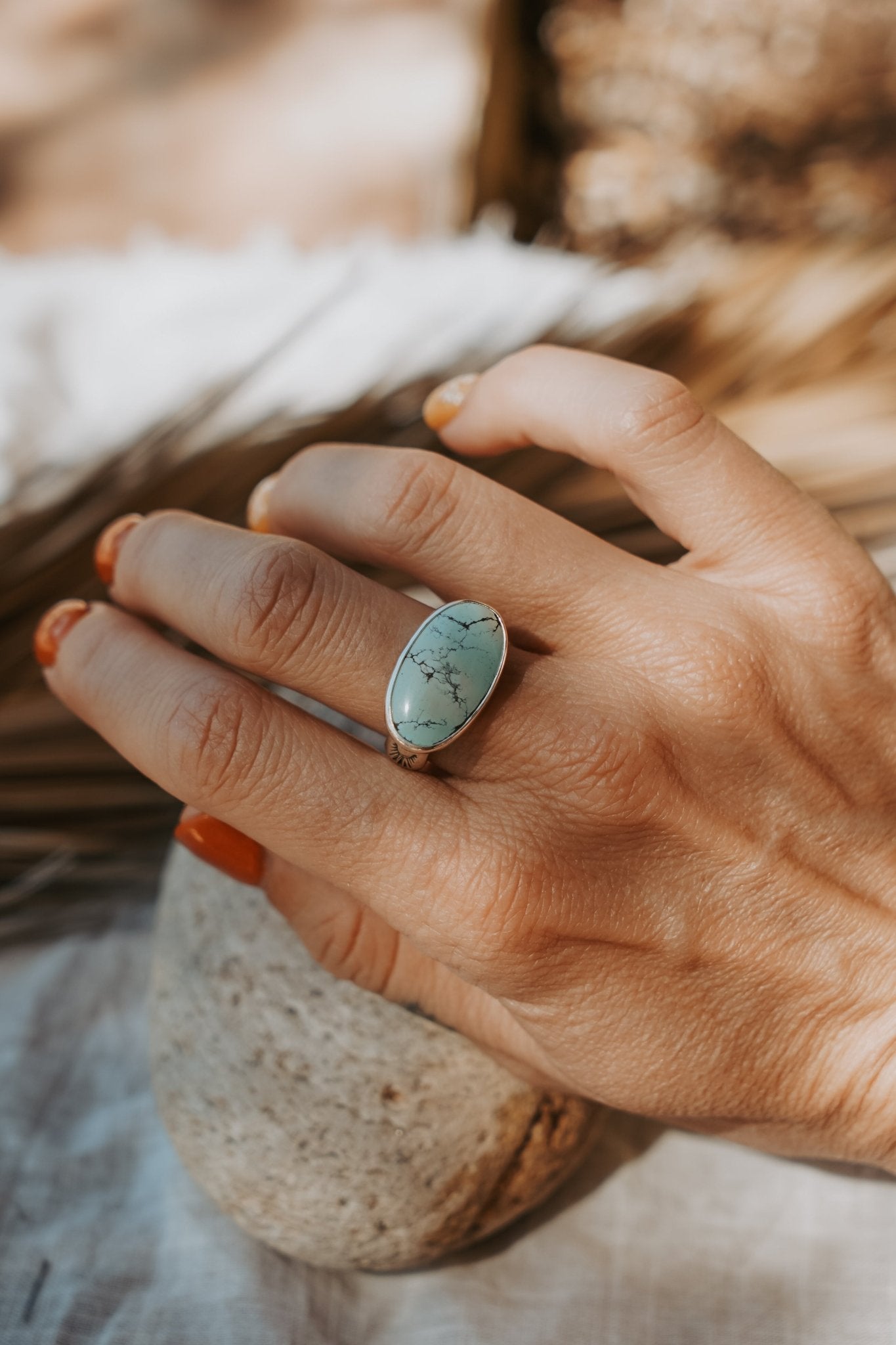 Horizontal Ring in Hubei Turquoise (Size 8) - Golden Road Crafted