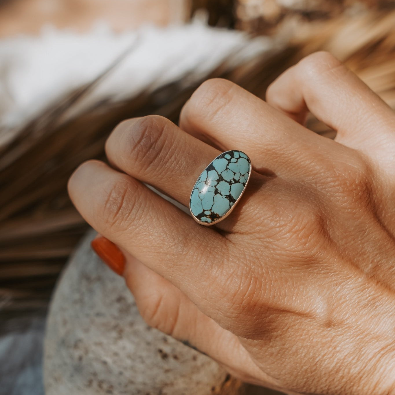 Horizontal Ring in Hubei Turquoise (Size 8) - Golden Road Crafted