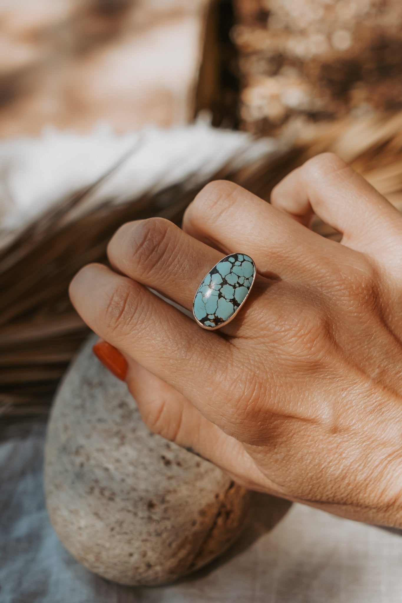 Horizontal Ring in Hubei Turquoise (Size 8) - Golden Road Crafted