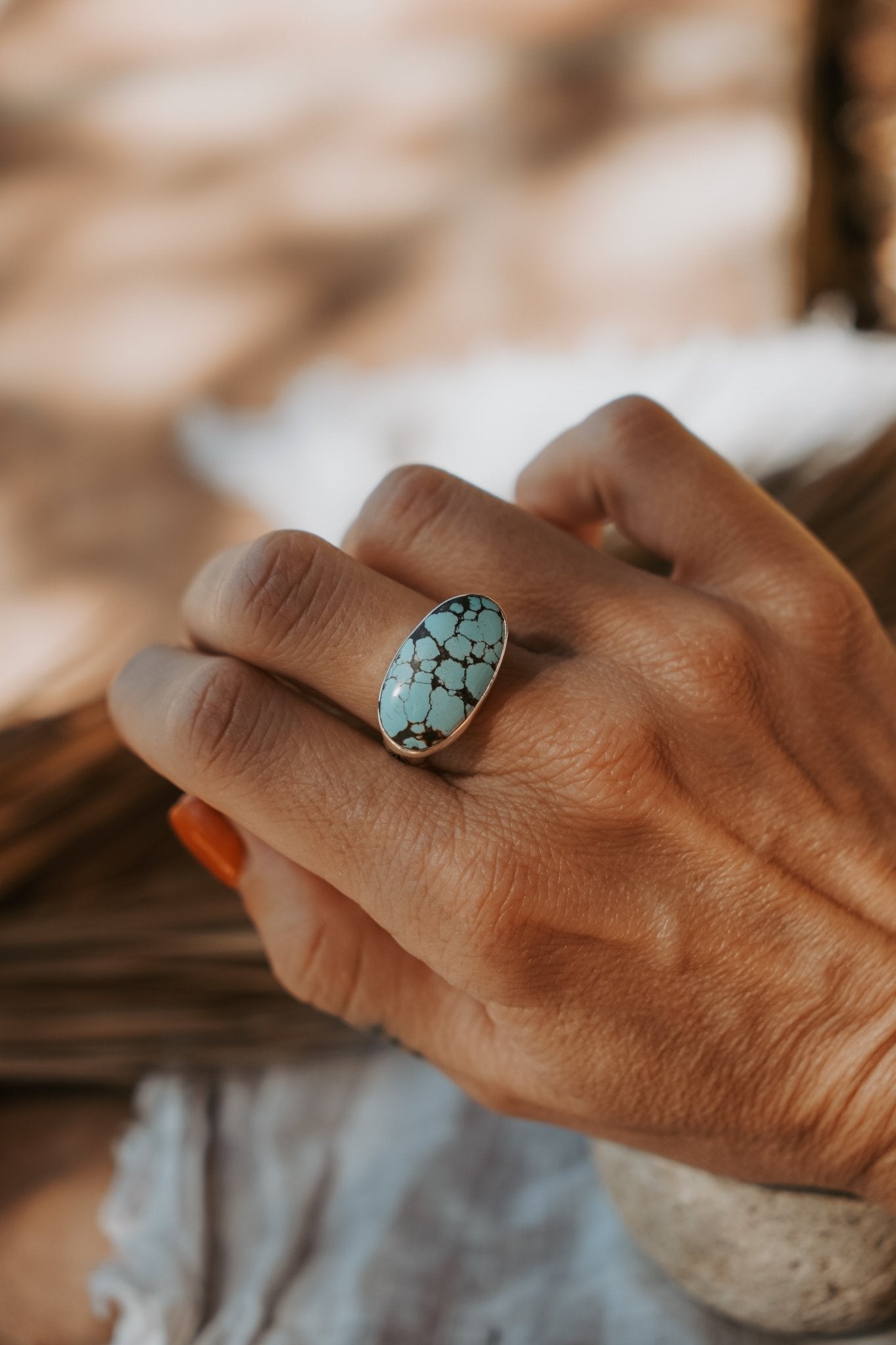 Horizontal Ring in Hubei Turquoise (Size 8) - Golden Road Crafted