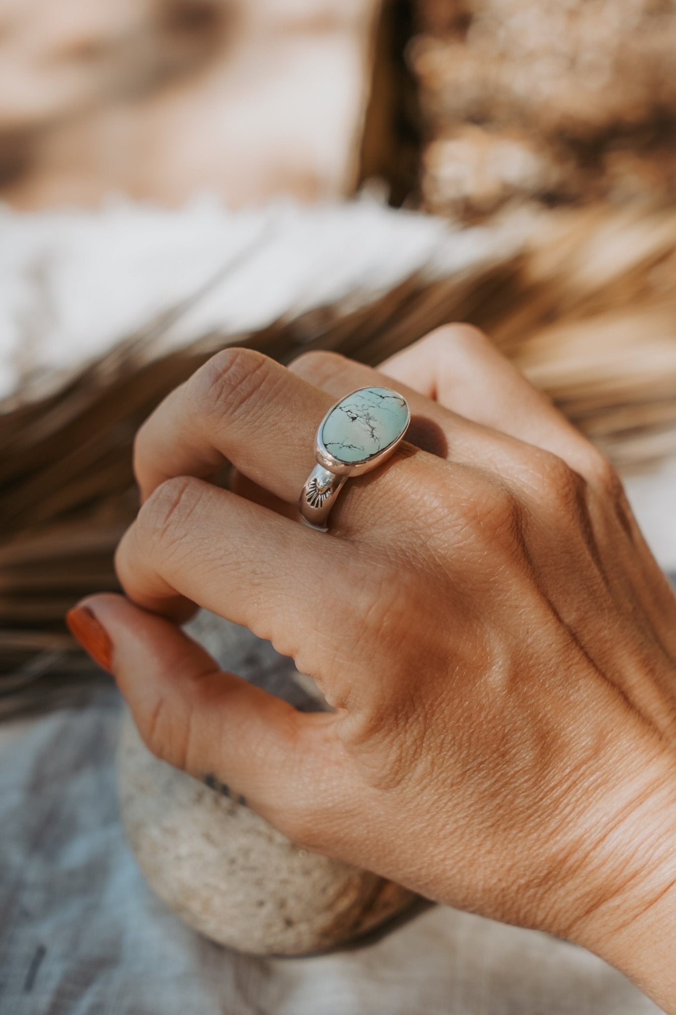 Horizontal Ring in Hubei Turquoise (Size 8) - Golden Road Crafted