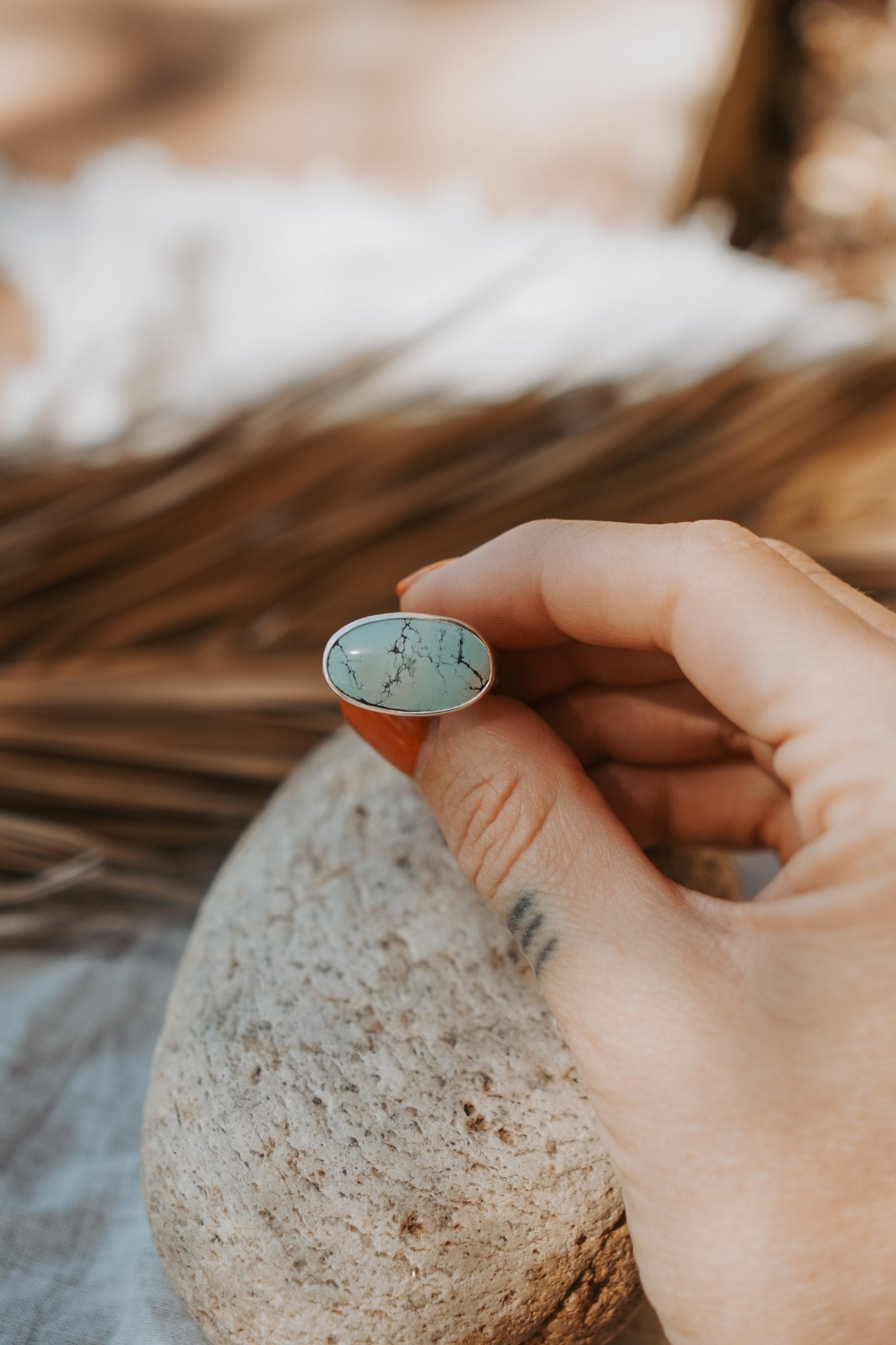 Horizontal Ring in Hubei Turquoise (Size 8) - Golden Road Crafted