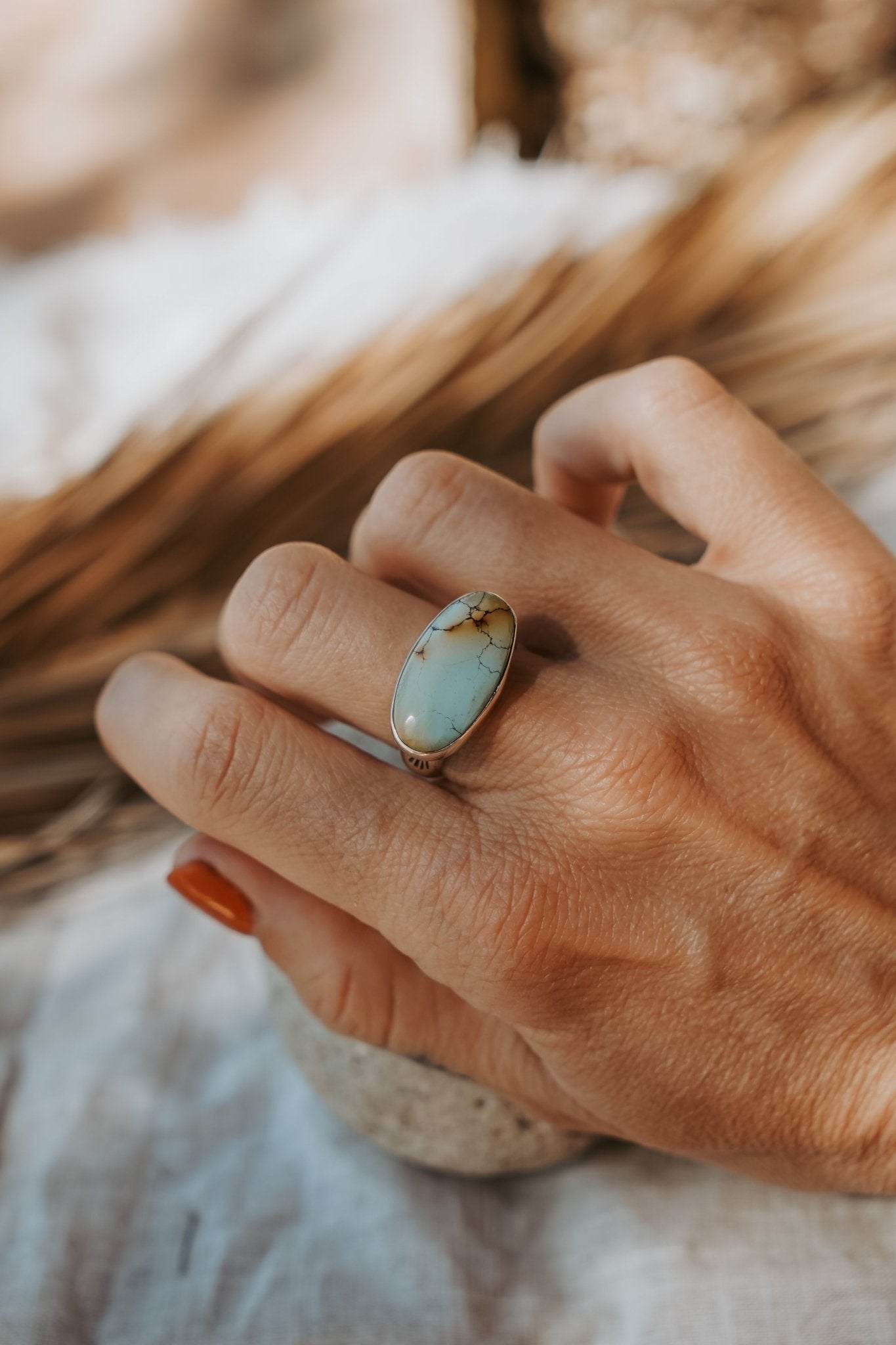 Horizontal Ring in Hubei Turquoise (Size 8.5) - Golden Road Crafted