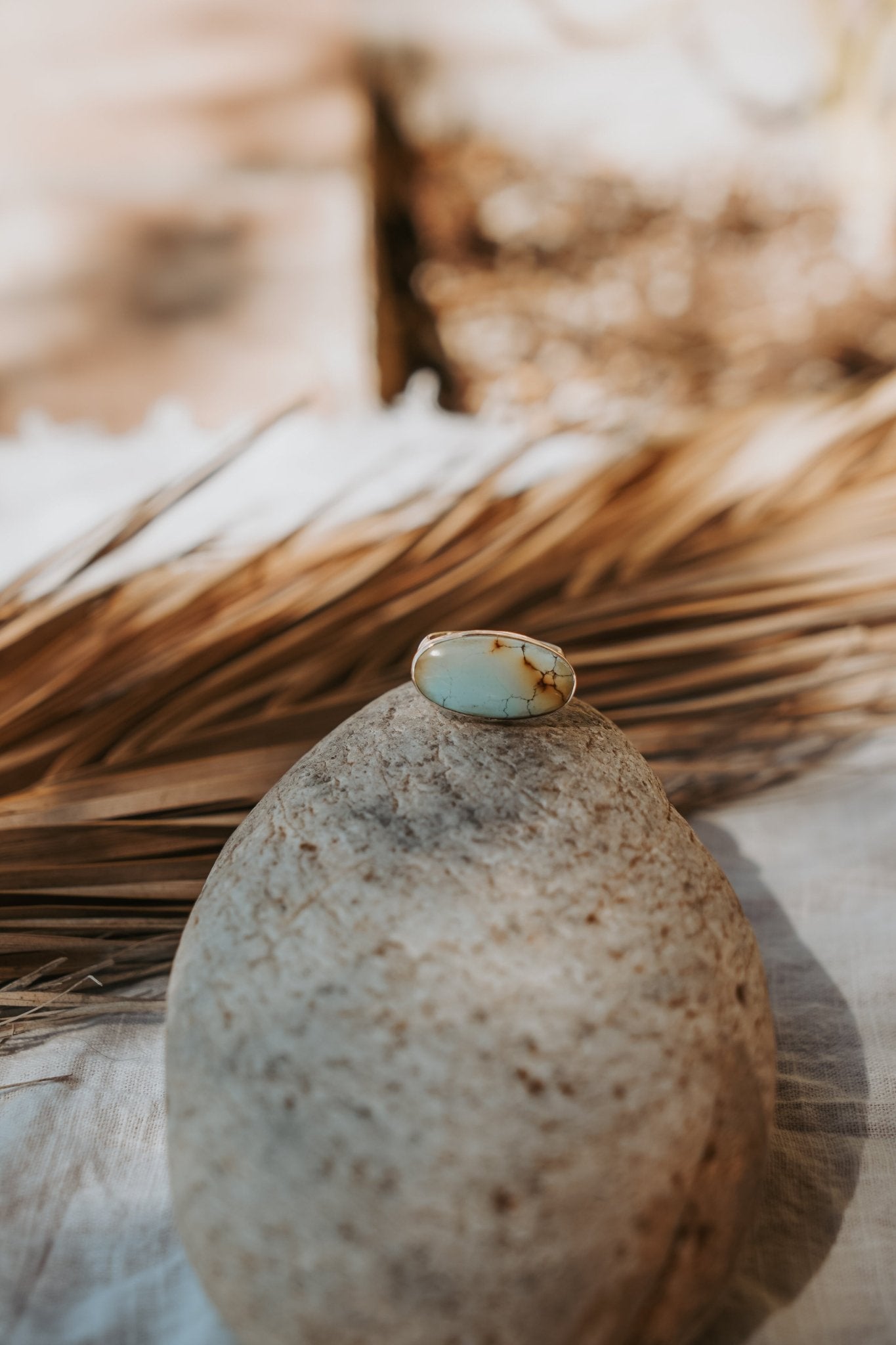 Horizontal Ring in Hubei Turquoise (Size 8.5) - Golden Road Crafted