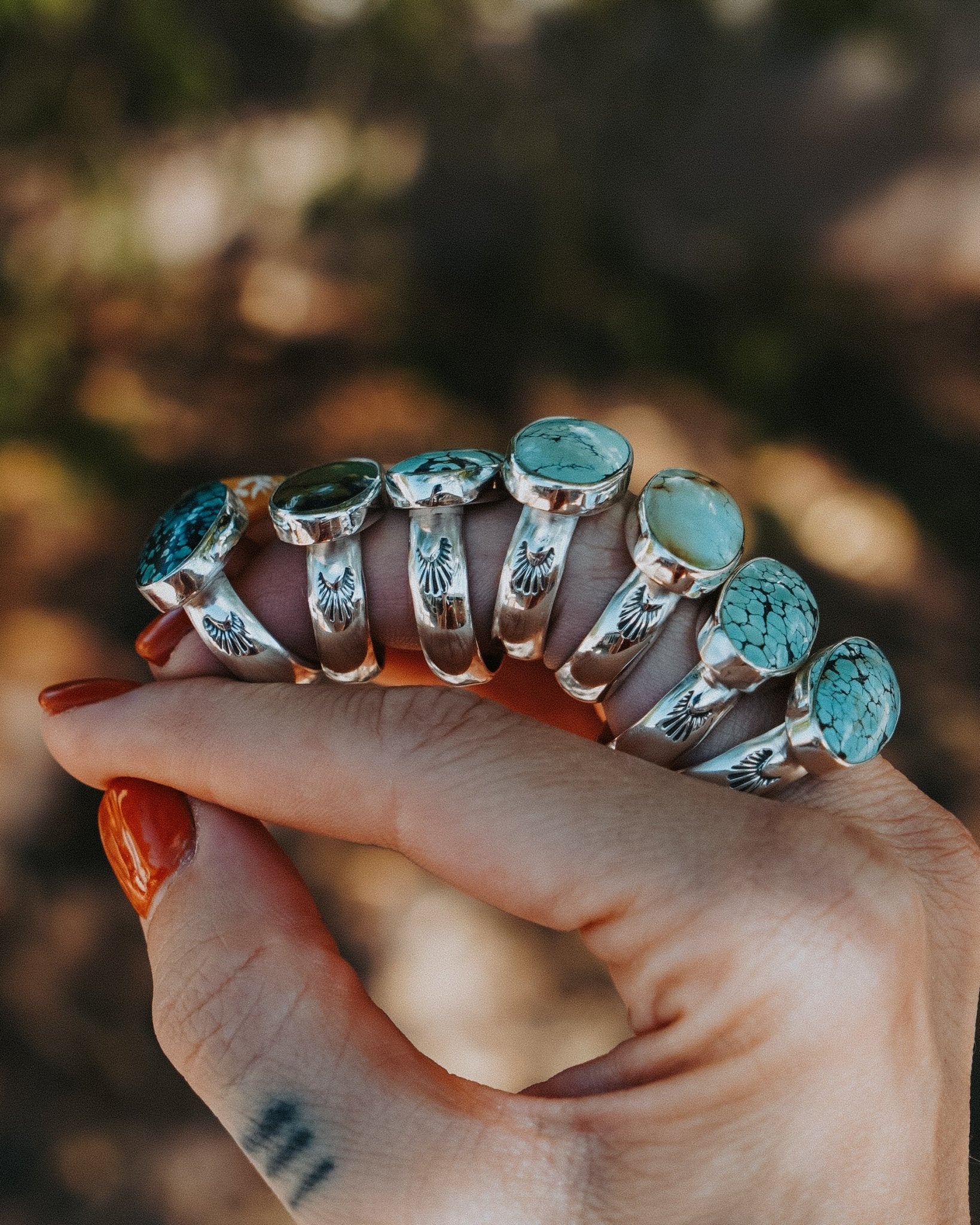 Horizontal Ring in Hubei Turquoise (Size 8.5) - Golden Road Crafted