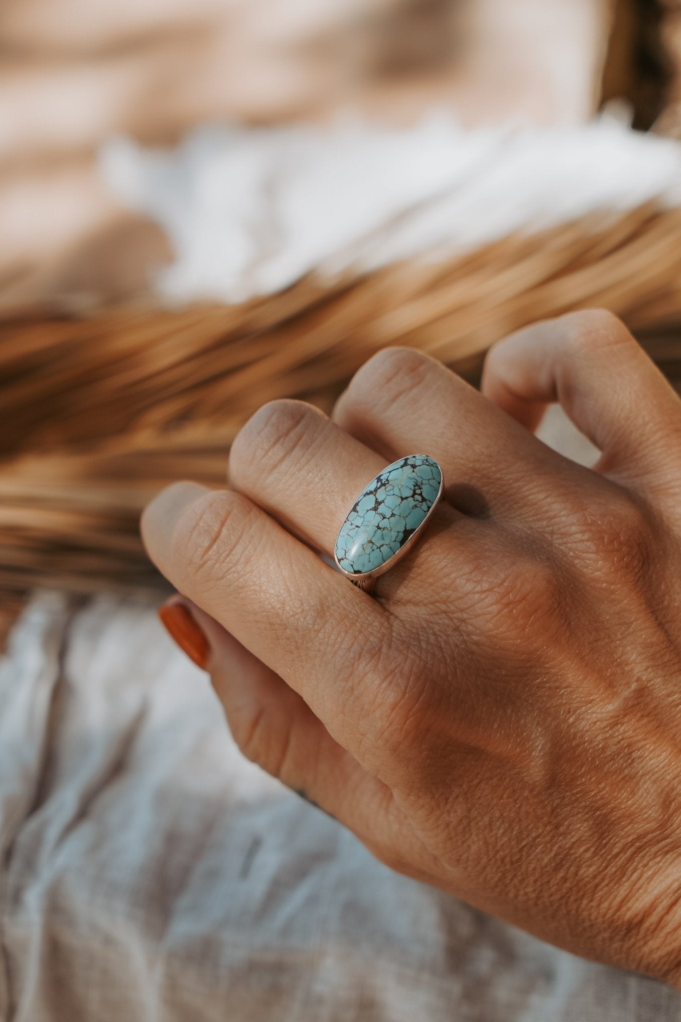 Horizontal Ring in Hubei Turquoise (Size 9.5) - Golden Road Crafted