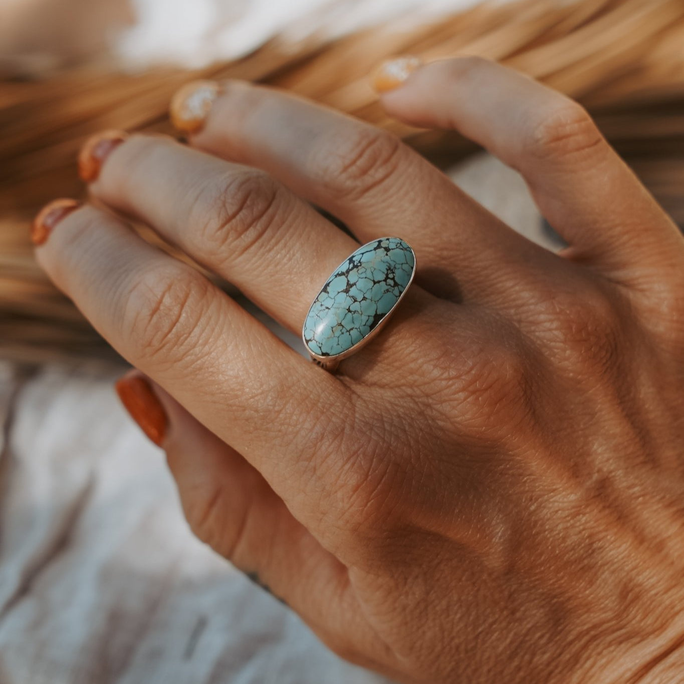 Horizontal Ring in Hubei Turquoise (Size 9.5) - Golden Road Crafted