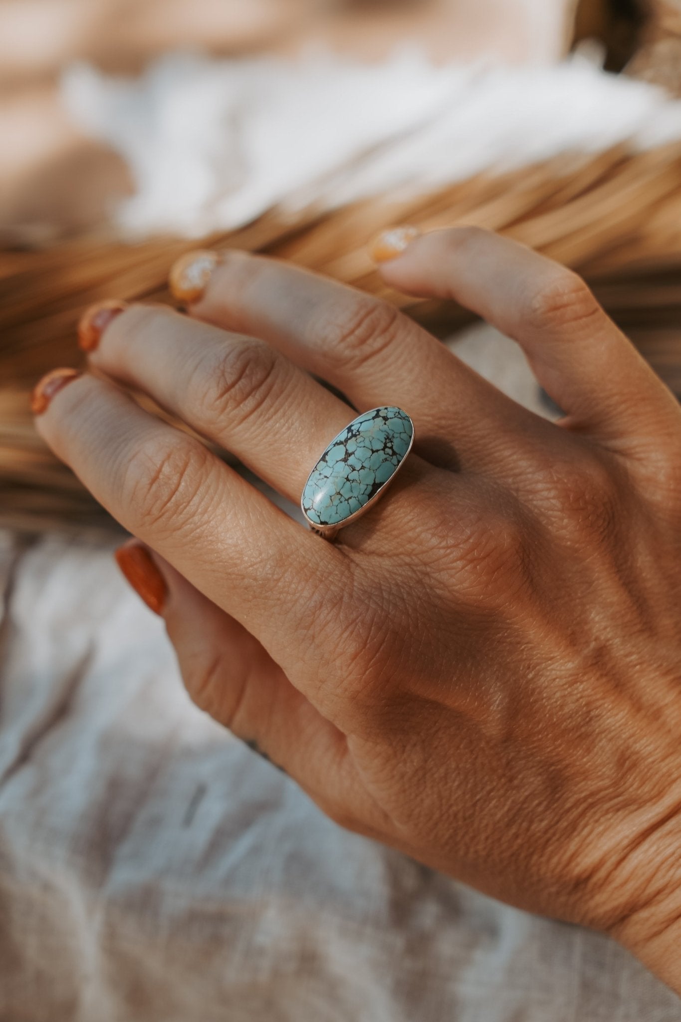 Horizontal Ring in Hubei Turquoise (Size 9.5) - Golden Road Crafted