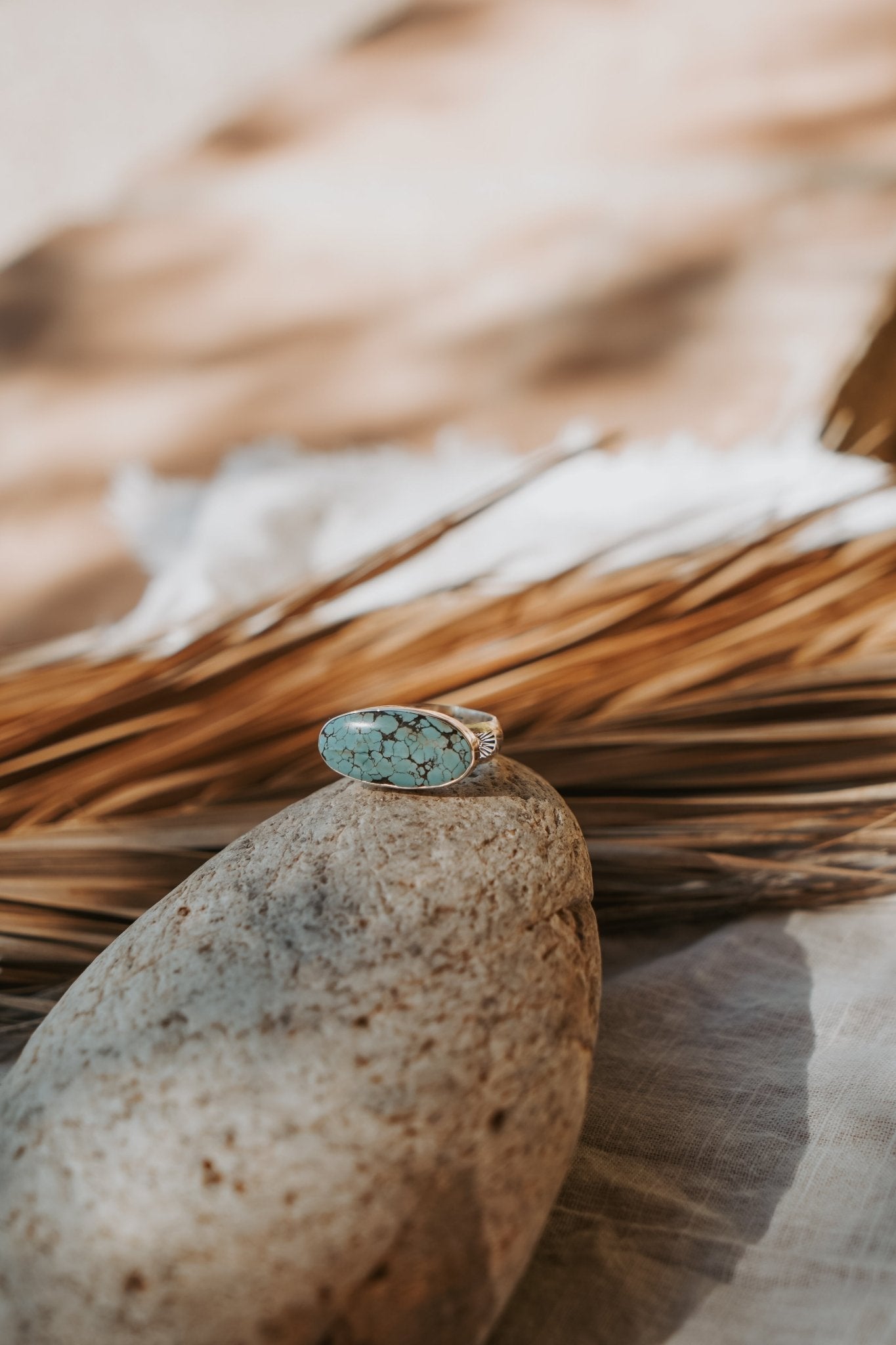 Horizontal Ring in Hubei Turquoise (Size 9.5) - Golden Road Crafted