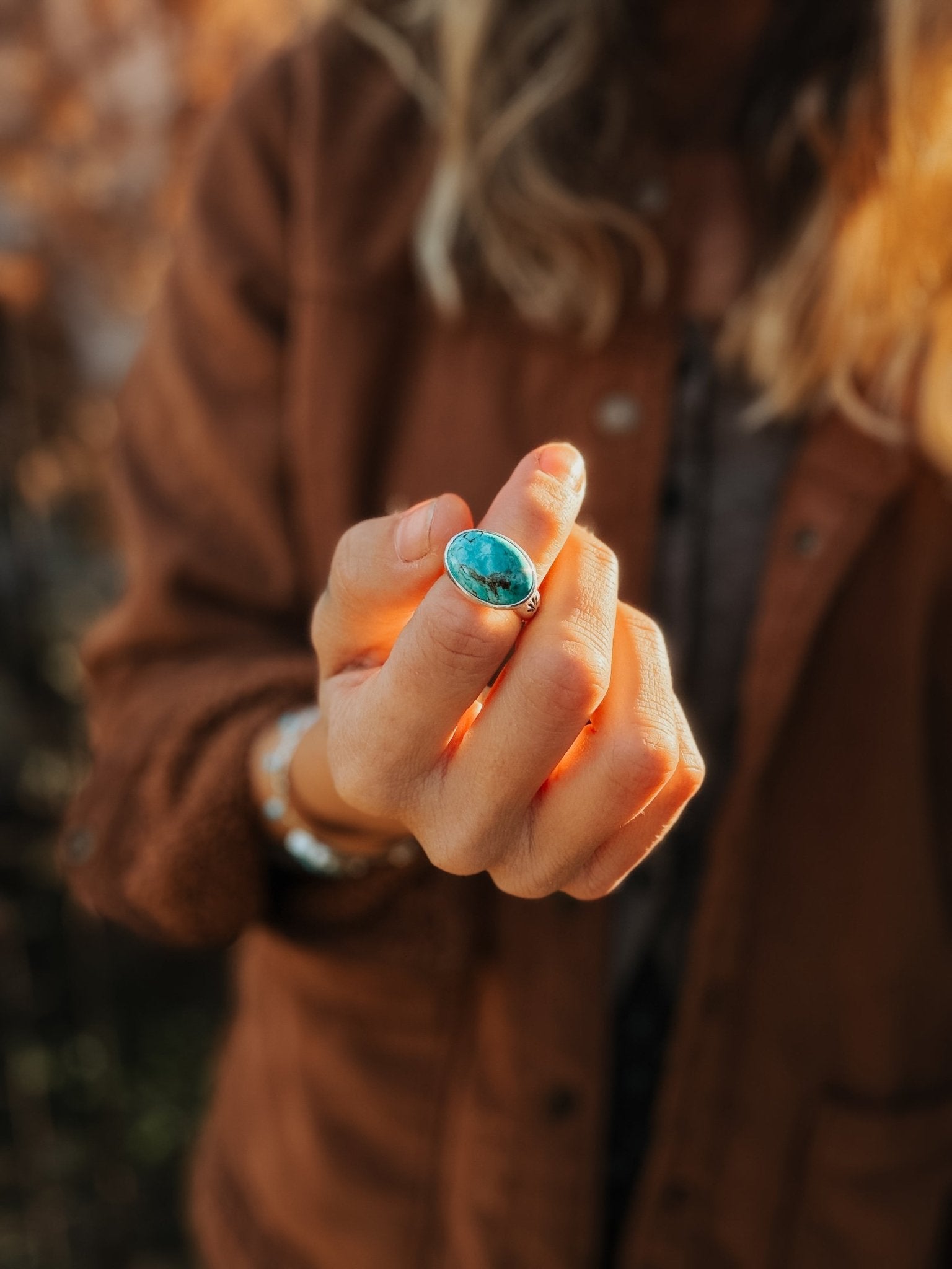 Horizontal Ring in Lone Mtn Turquoise (Size 6.5) - Golden Road Crafted