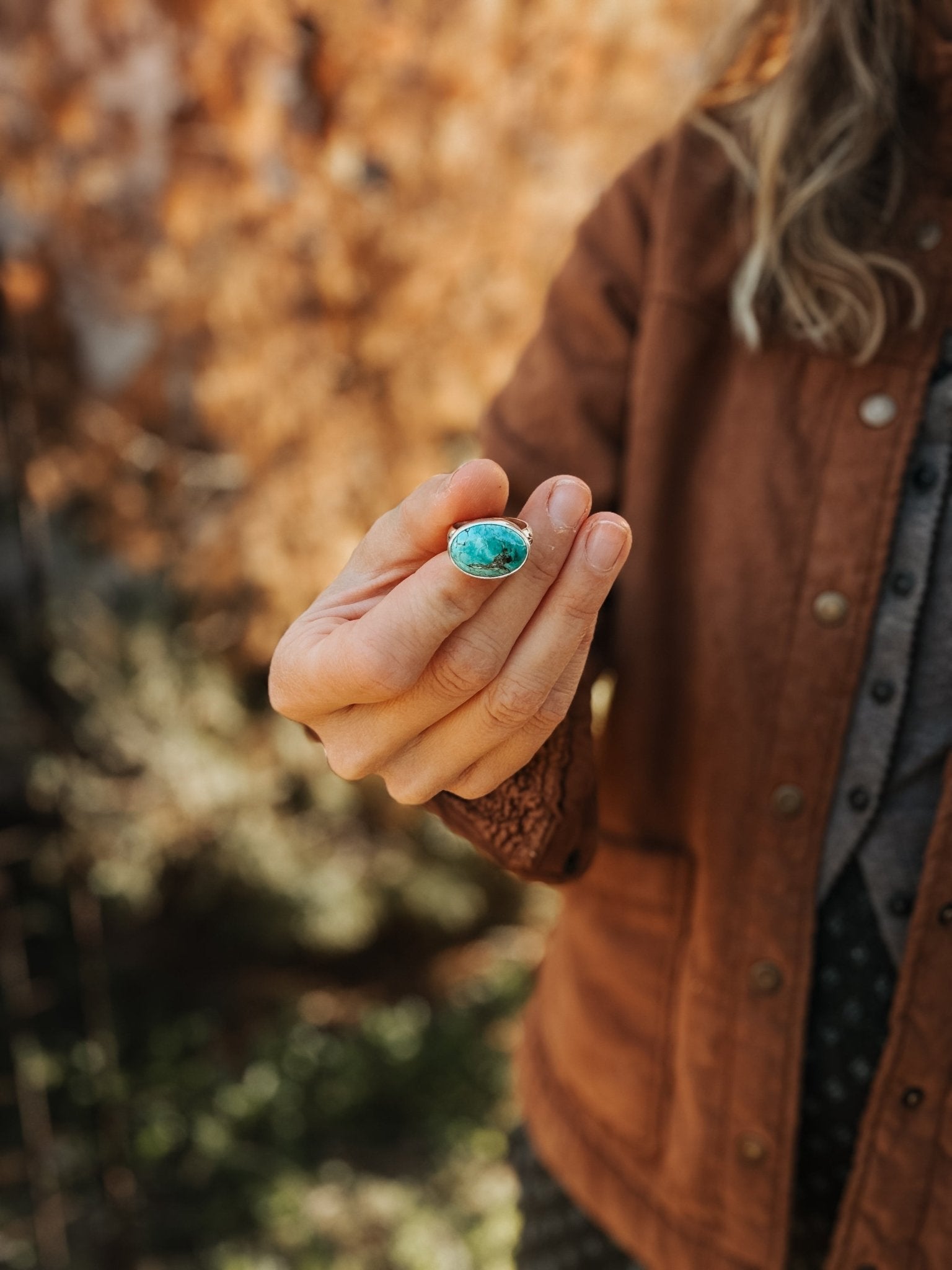 Horizontal Ring in Lone Mtn Turquoise (Size 6.5) - Golden Road Crafted