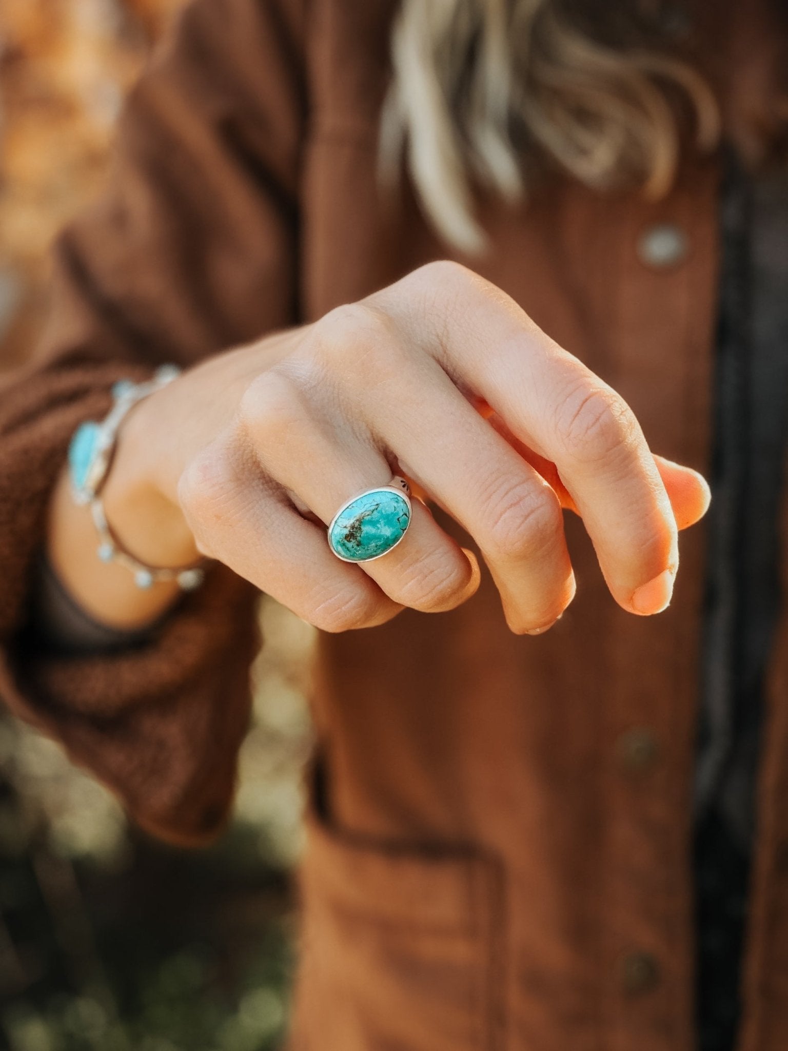 Horizontal Ring in Lone Mtn Turquoise (Size 6.5) - Golden Road Crafted