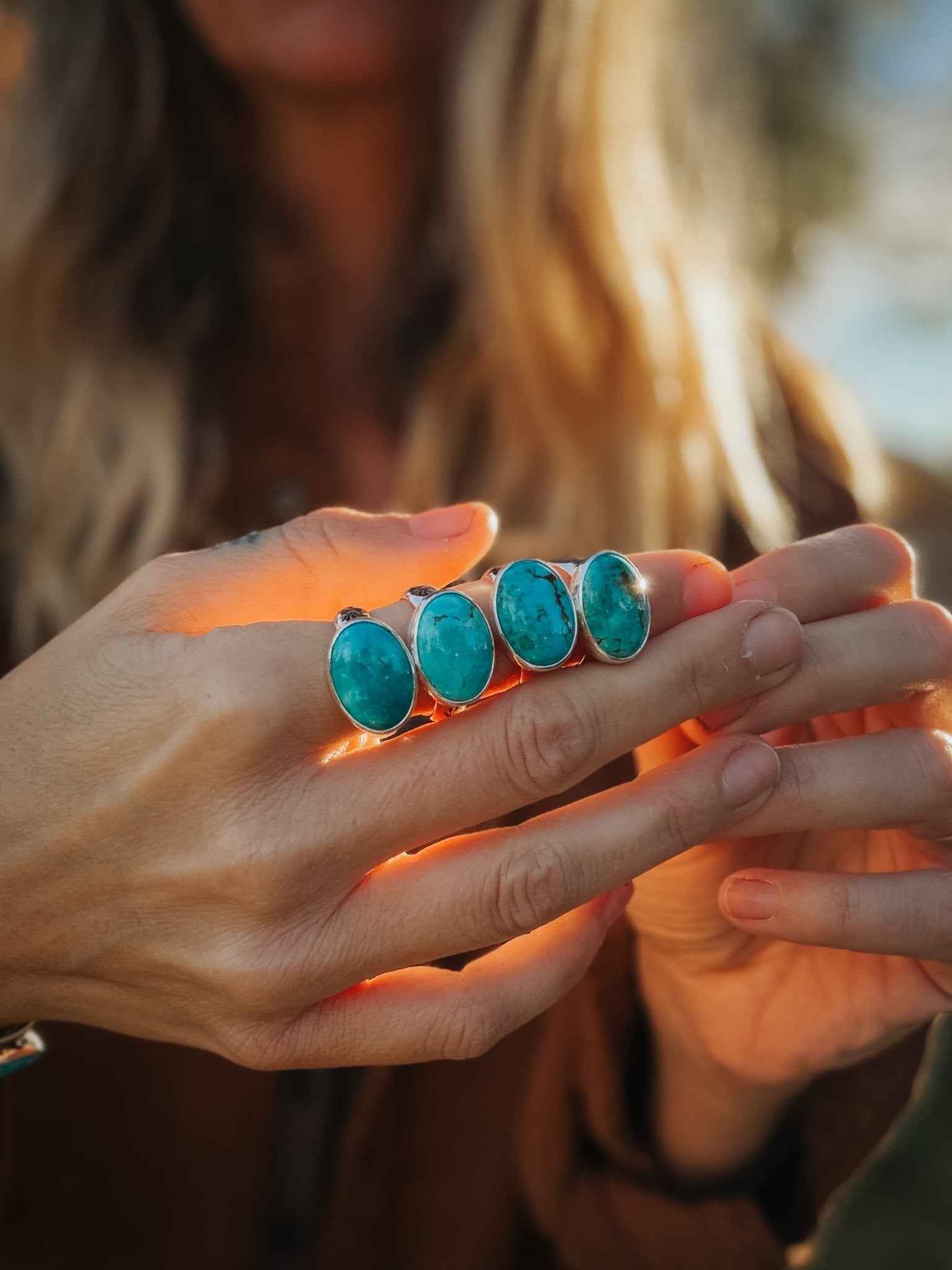 Horizontal Ring in Lone Mtn Turquoise (Size 6.5) - Golden Road Crafted