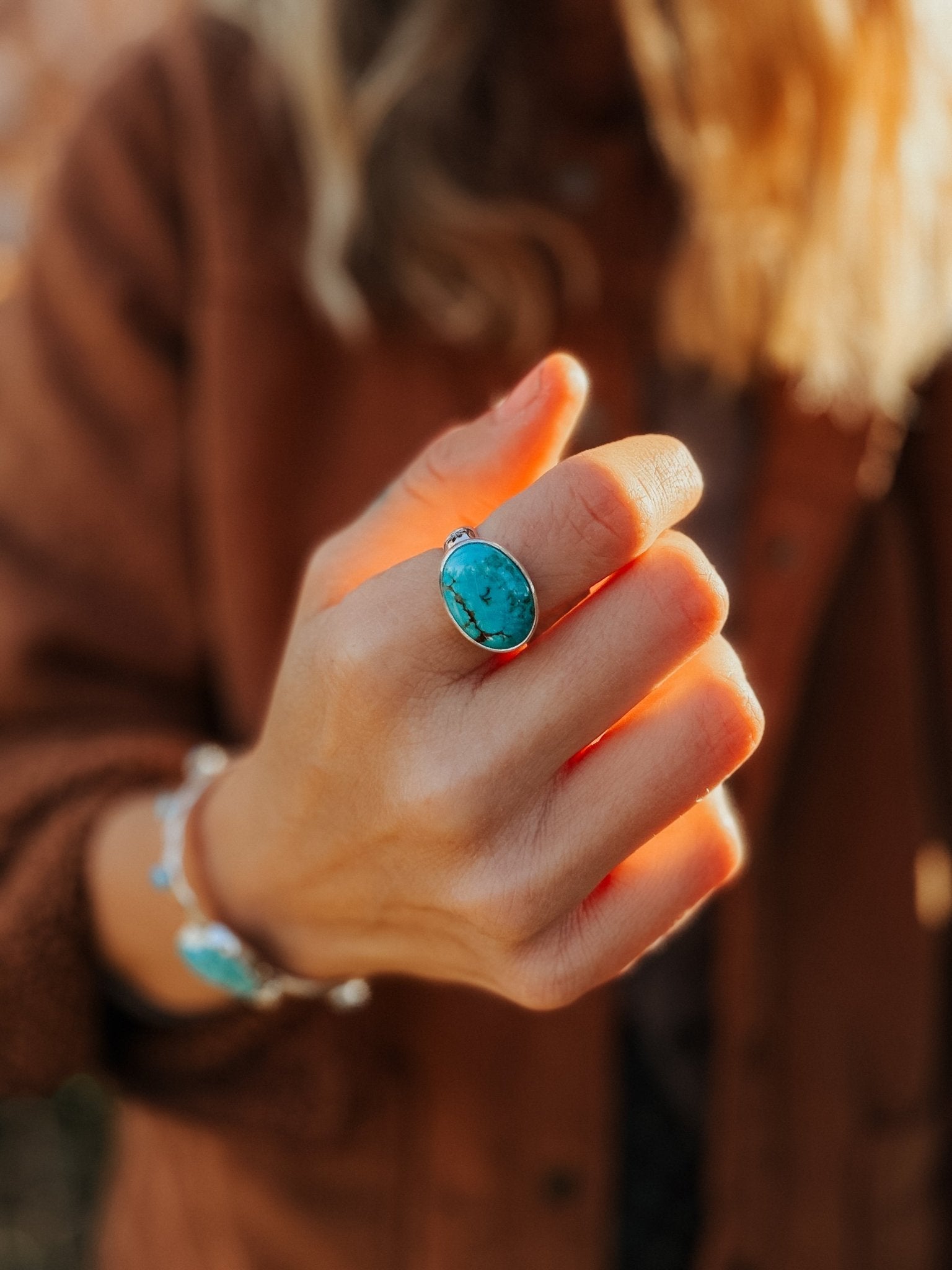 Horizontal Ring in Lone Mtn Turquoise (Size 7.75) - Golden Road Crafted