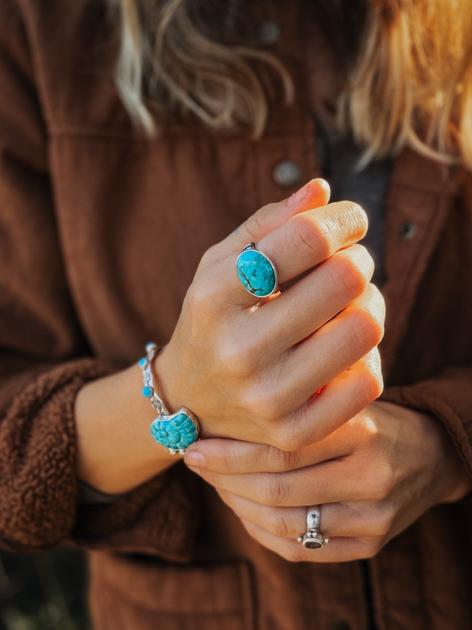 Horizontal Ring in Lone Mtn Turquoise (Size 7.75) - Golden Road Crafted