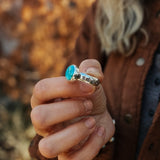 Horizontal Ring in Lone Mtn Turquoise (Size 8.5) - Golden Road Crafted