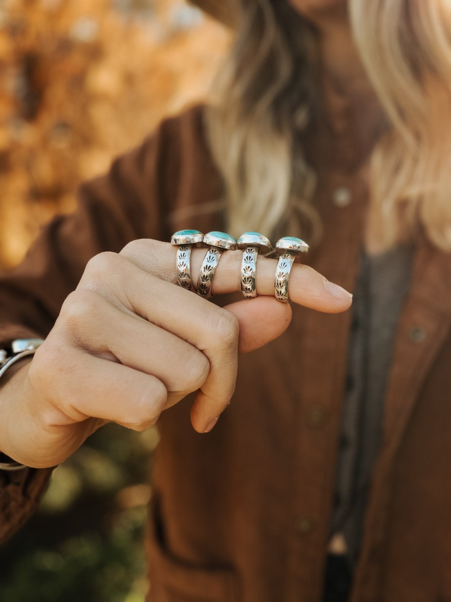 Horizontal Ring in Lone Mtn Turquoise (Size 8.5) - Golden Road Crafted