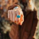 Horizontal Ring in Lone Mtn Turquoise (Size 8.5) - Golden Road Crafted